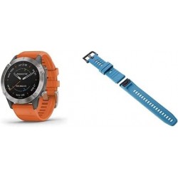 Reloj Garmin Fenix 6 Sapphire, Premium Multisport GPS Watch, Features Mapping, Music, Grade Adjusted Pace Guidance, Titanium Orange B & Quickfit 22 Watch Band, Lakeside Blue Silicone