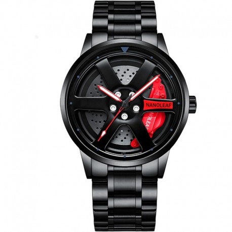 Watch for Men with Quartz Movement Spinning Car Wheel Rim Hub Stainless Steel Luminous Pointer Water