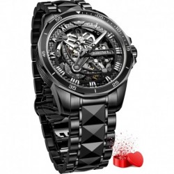 Mens Automatic Watches for Men Skeleton Mechanical Luxury Black Silver Wrist Watches Waterproof Lumi