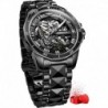Mens Automatic Watches for Men Skeleton Mechanical Luxury Black Silver Wrist Watches Waterproof Lumi