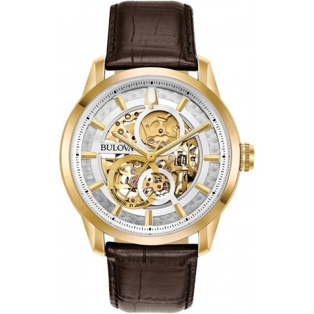 Men's Classic Sutton Automatic Skeleton Dial Brown Leather Strap Watch | 43mm | 97A138