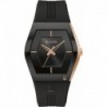 Latin Grammy Gemini Quartz Rose Gold Stainless Steel Accent with Curved Mineral Crystal and Black Si