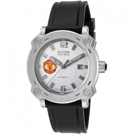 Men's Bulova Watch Stainless Steel AccuSwiss Automatic w/ Silver Dial and Manchester United Crest