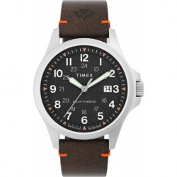 Men's Expedition North Field Solar 41mm Watch - Brown Strap Black Dial Stainless Steel Case