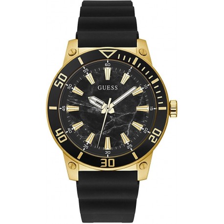 US Men's Gold-Tone and Black Silicone Analog Watch, One, Multicoloured, GW0420G2