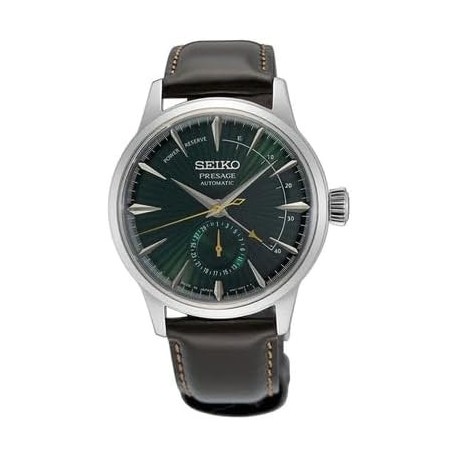 Men's Green Dial Dark Leather Band Presage Cocktail Time Automatic Analog Watch