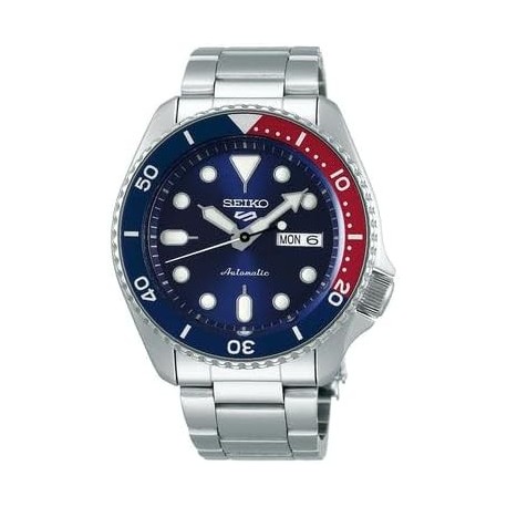 Men's Blue Dial Silver Stainless Steel Band 5 Sports Automatic Analog Watch