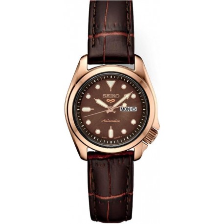 Men's Rose Gold Dial Brown Leather Band Automatic Watch