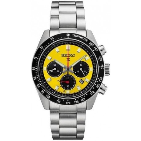 SSC929 Men's Analog Chronograph Quartz Watch - Yellow Dial Silver-Tone Stainless Steel Band - 100 Me