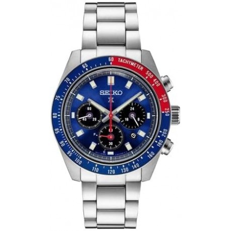 SSC931 Men's Analog Chronograph Quartz Watch - Blue Dial Silver-Tone Stainless Steel Band - 100 Mete
