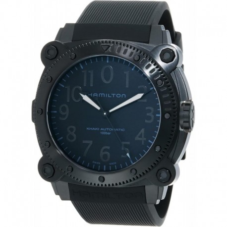 Watch Khaki Navy BeLOWZERO Swiss Automatic Watch Titanium 46mm Case, Black Dial, Black Rubber Strap