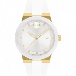 Men's Bold Fusion Pale Gold Ionic Plated Stainless Steel Case with a White Silicone Strap, White (Mo