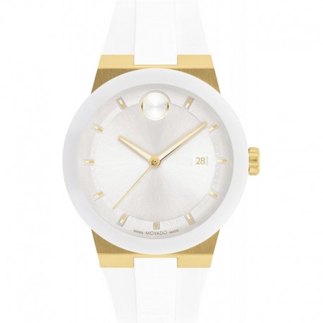 Men's Bold Fusion Pale Gold Ionic Plated Stainless Steel Case with a White Silicone Strap, White (Mo