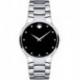Men's Serio Stainless Steel Black Dial Diamonds Marker Museum Dial Slim Watch