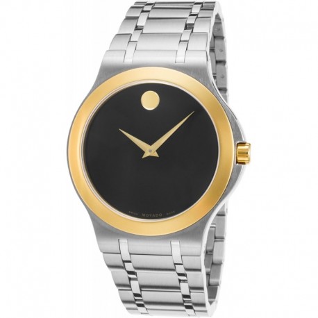 0606960 Men's Stainless Steel Black Dial Gold-Tone Bezel Watch