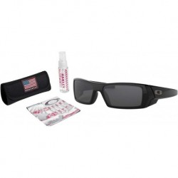 Gascan Sunglasses (Polished Black Frame/Gray Lens) with USA Flag Lens Cleaning Kit