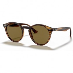 Ray-Ban RB2180 Round Sunglasses, Striped Red Havana/Dark Brown, 49 mm