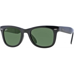 RB4105 Folding Wayfarer Unisex Sunglasses (Black Frame/Crystal Green Lens 601, 50)