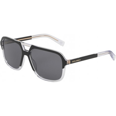 Dolce & Gabbana Men's Round Fashion Sunglasses, Top Black/Crystal/Dark Grey, One Size