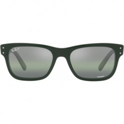 Men's RB2283F Mr. Burbank Low Bridge Fit Rectangular Sunglasses, Green/Dark Green Gradient Mirrored