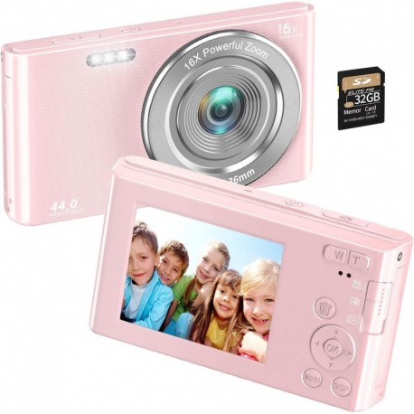 Digital Camera,NIKICAM Kids Camera 2.7K 44MP with 32GB SD Card, 2.4 Inch Point and Shoot Camera with