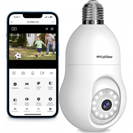 4MP Bulb Security Camera 2.4GHz,360° 2K Security Cameras Wireless Outdoor Indoor Full Color Day and