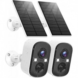 2K Security Cameras Wireless Outdoor, Solar Outdoor Camera Wireless w/PIR Human Detection, Dual-Spot
