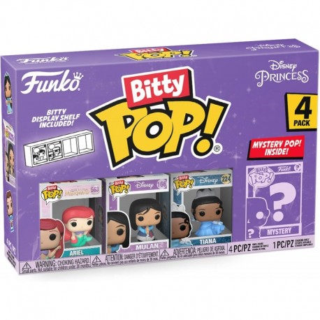 Bitty Pop! Disney Princess Mini Collectible Toys 4-Pack - Ariel, Mulan, Tiana & Mystery Chase Figure