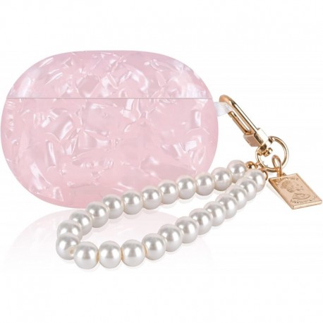 Glitter Marble Shell Design for Beats Studio Buds with Pearl Wrist Chain Keychain Sparkle Protective
