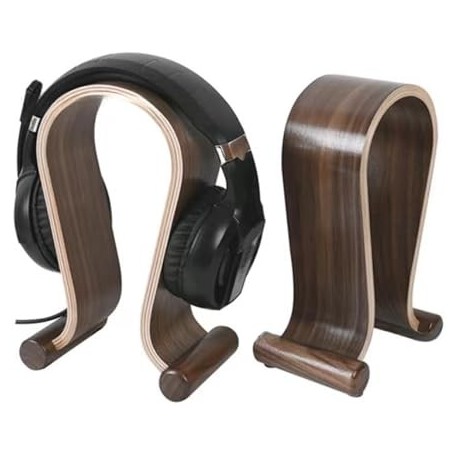Headphone Stand Wood, Headset Stand for Desk, Walnut Gaming Headphone Holder Compatible for Sennheis