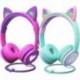 Kids Headphones (2Pack) with LED Cat Ears (Safe Volume Limit 85 dB), 3.5mm On-Ear Wired Headphones w