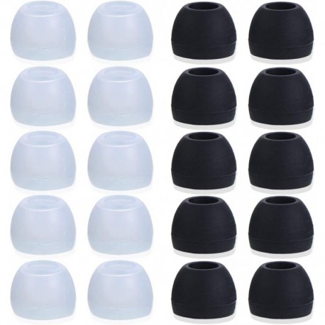 20 Pcs Medium Silicone Earbud Cap Tip Cover Replacement - 10 Black, 10 Clear Title