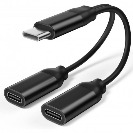 Dual USB C Headphone and Charger Adapter, 2-in-1 Type C Audio Adapter with Fast Charging, USB C Spli