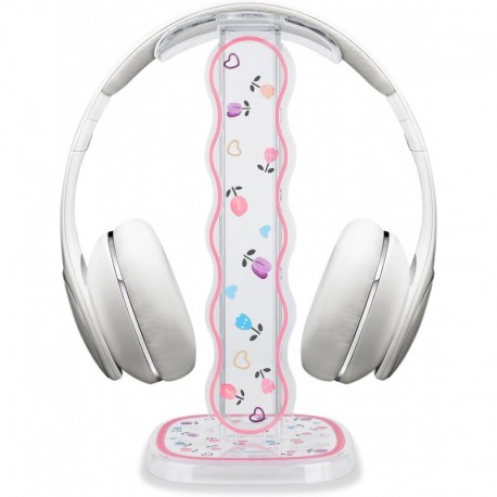 CamyCosy Headphone Stand Gaming Headset Holder for Desk,Clear Tulip Flowers Pattern Cellphone Stand