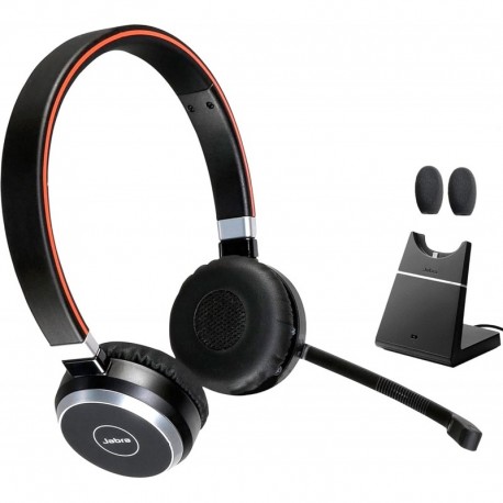 Jabra Evolve 65 Stereo Bluetooth Wireless UC Headphones Bundle - Global Teck Mic Cushions, USB Dongl