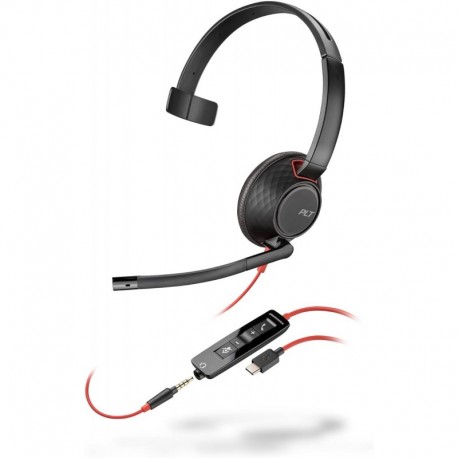 Blackwire 5210 Wired Headset (Plantronics) - Flexible Noise-Canceling Boom Mic – Single-Ear Design -