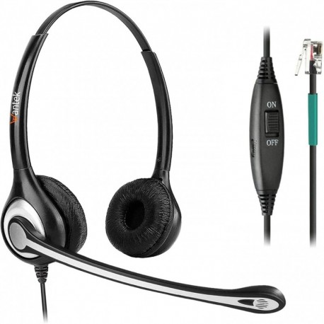 RJ9 Telephone Headset with Microphone Noise Cancelling, Office Phone Headset Compatible with Plantro