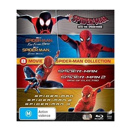 Spider-man - 8 MOVIE PACK Collection Box Set Blu-ray Into The Spider-Verse Far From Home Homecoming